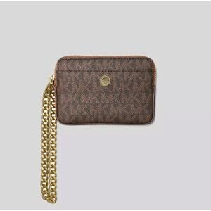 Michael Kors Medium Logo Chain Card Case Wallet Brown